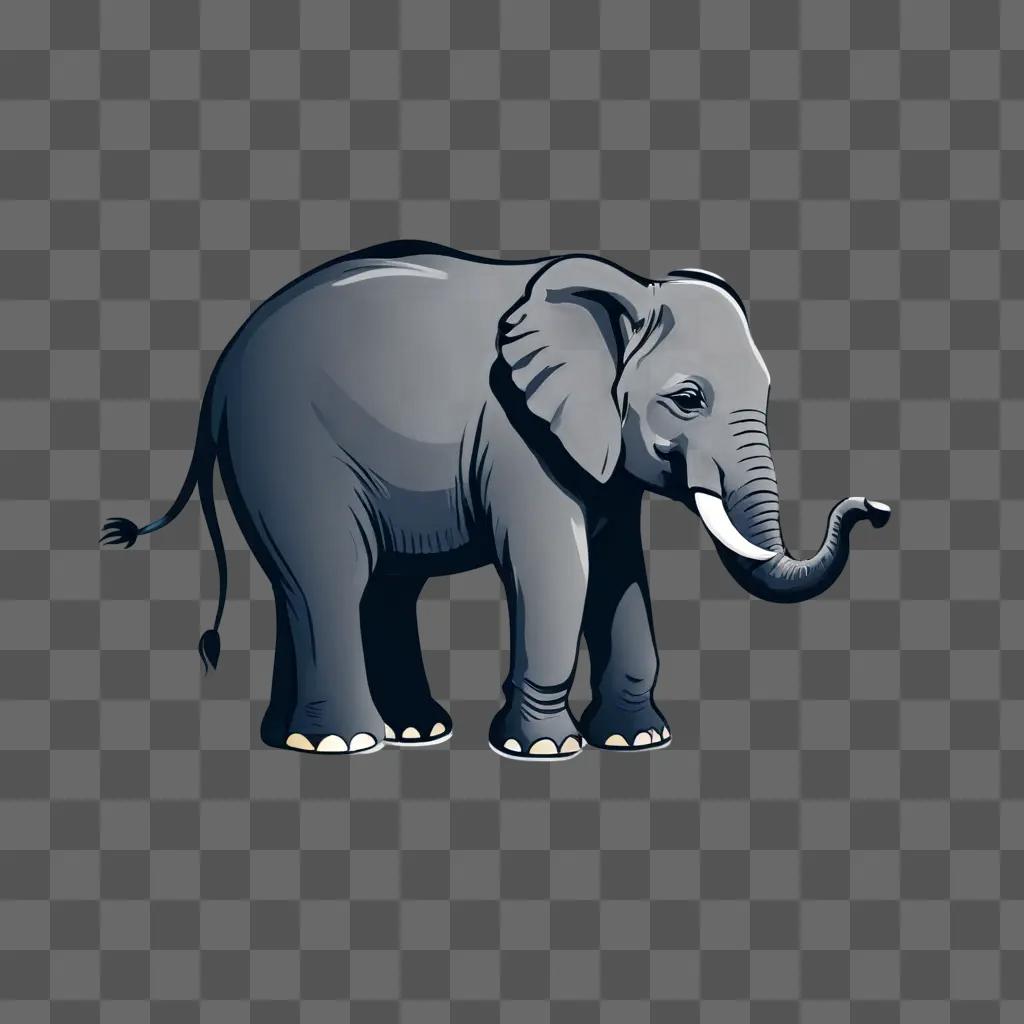 A grey elephant drawing on a dark background