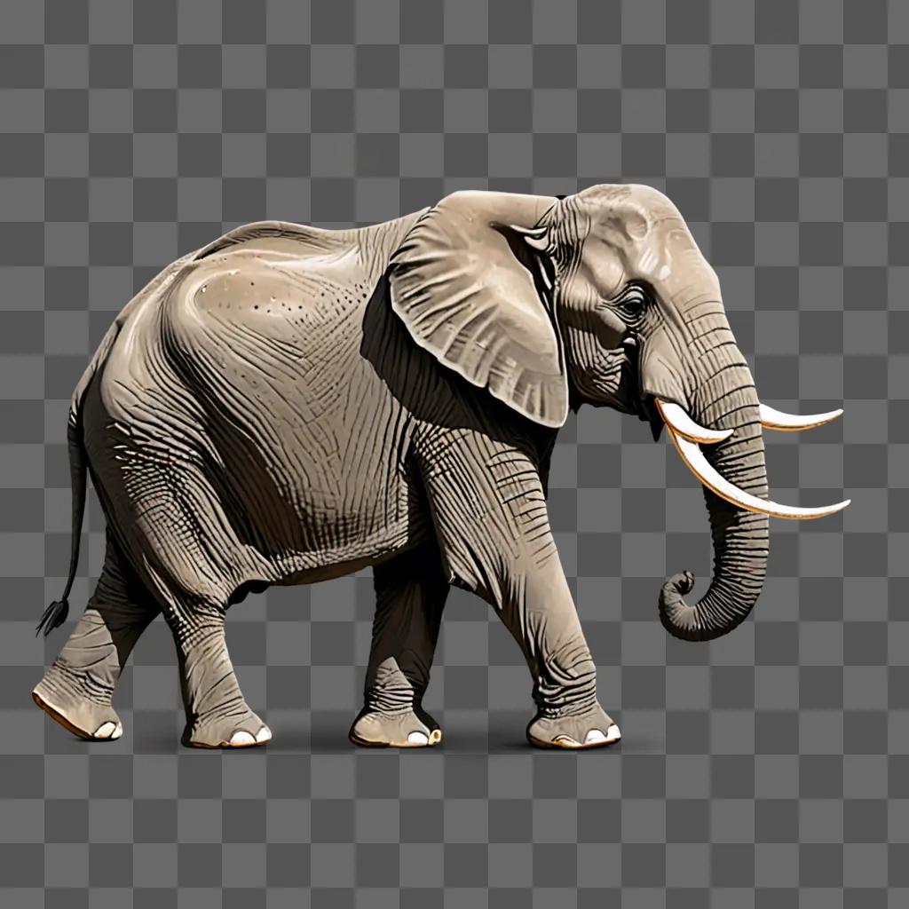 A grey elephant drawing with one side visible