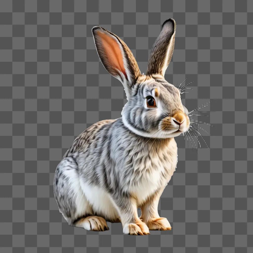 A grey rabbit drawing with brown ears and black eyes