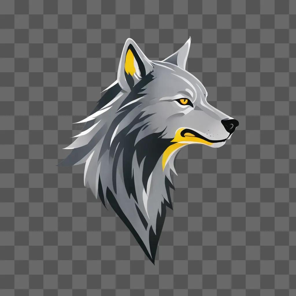 A grey side view of a wolf on a grey background