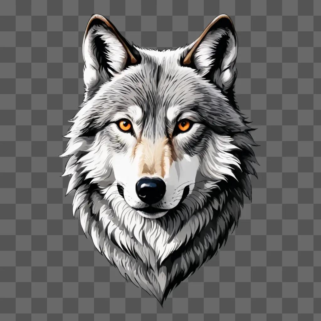 A grey wolf head sketch on a grey background