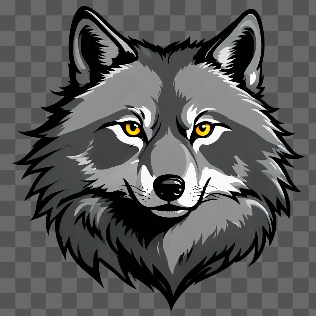 A grey wolf sketch with yellow eyes