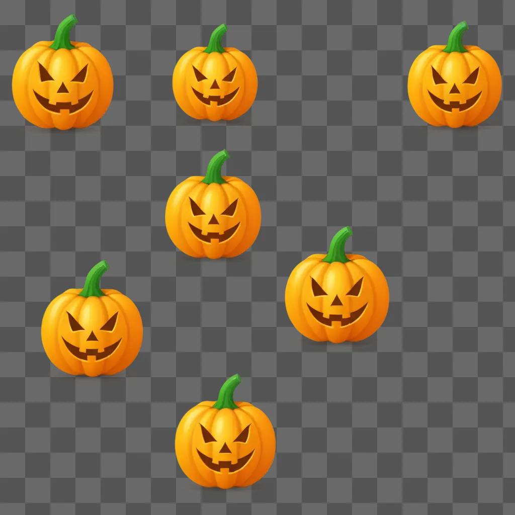 A group of pumpkin emoji pumpkins on a yellow background