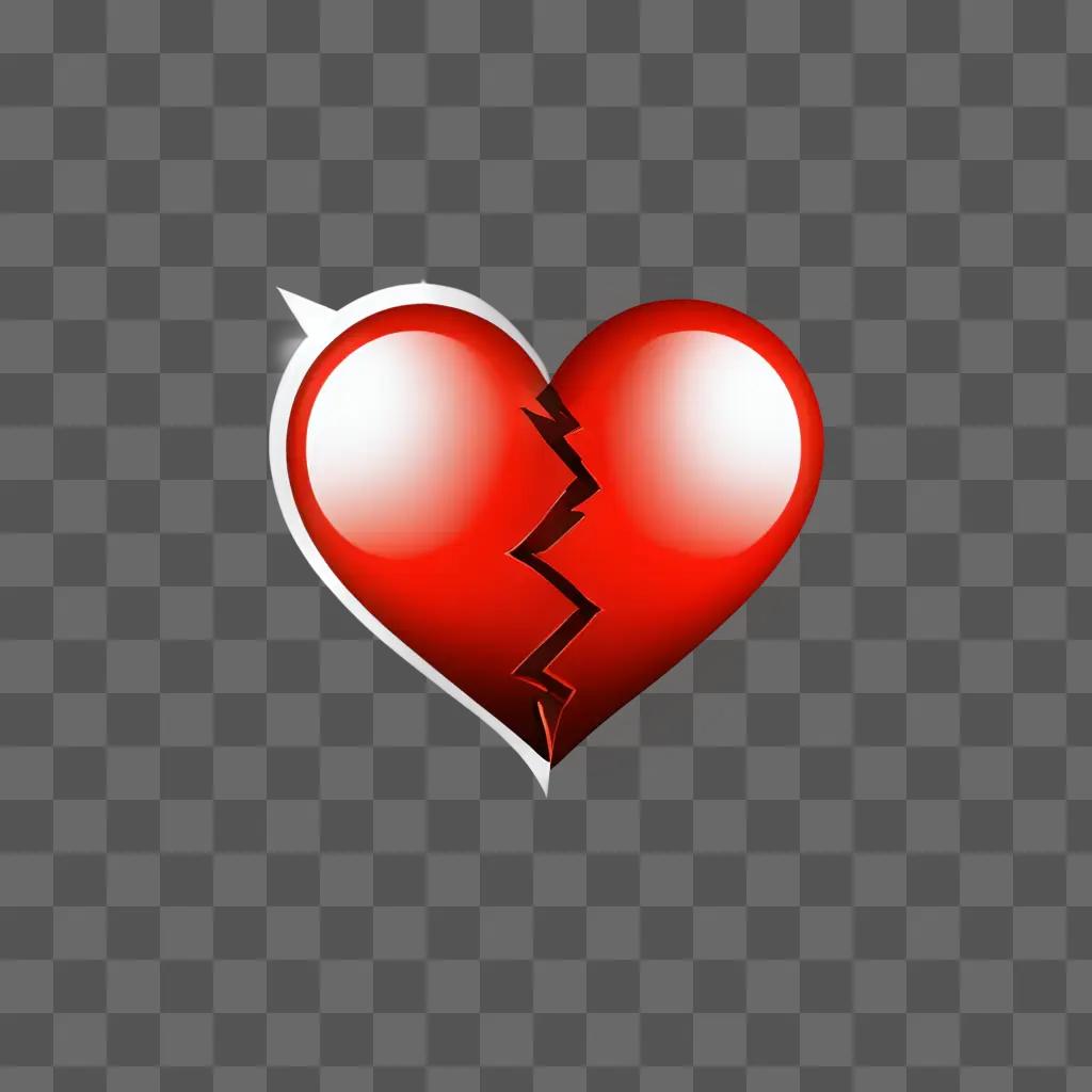 A heart is broken in a red color