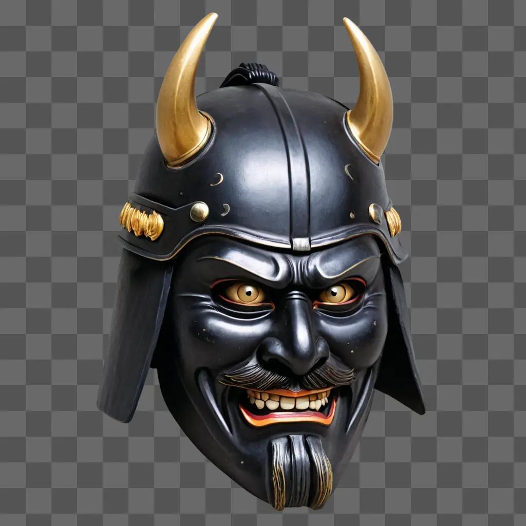 A japanese samurai mask with horns on its head