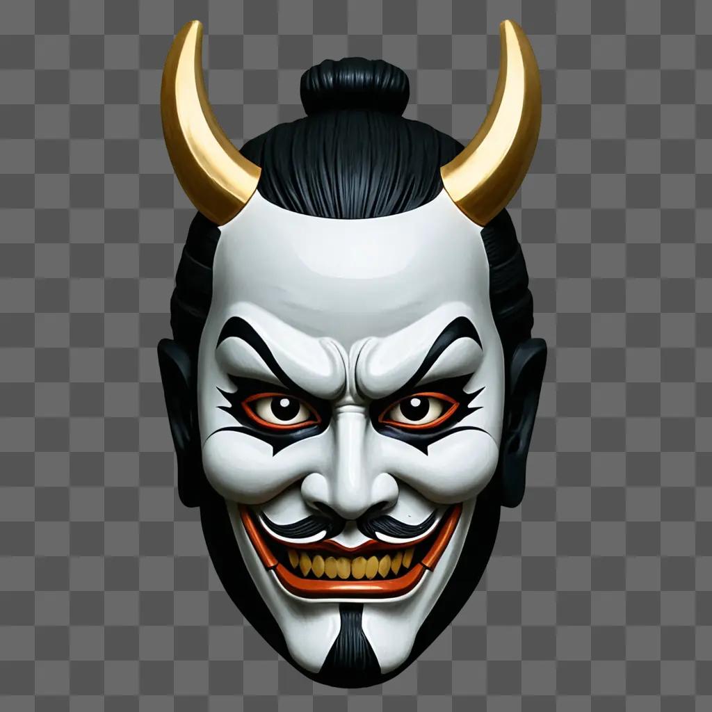 A japanese samurai mask with horns on the forehead