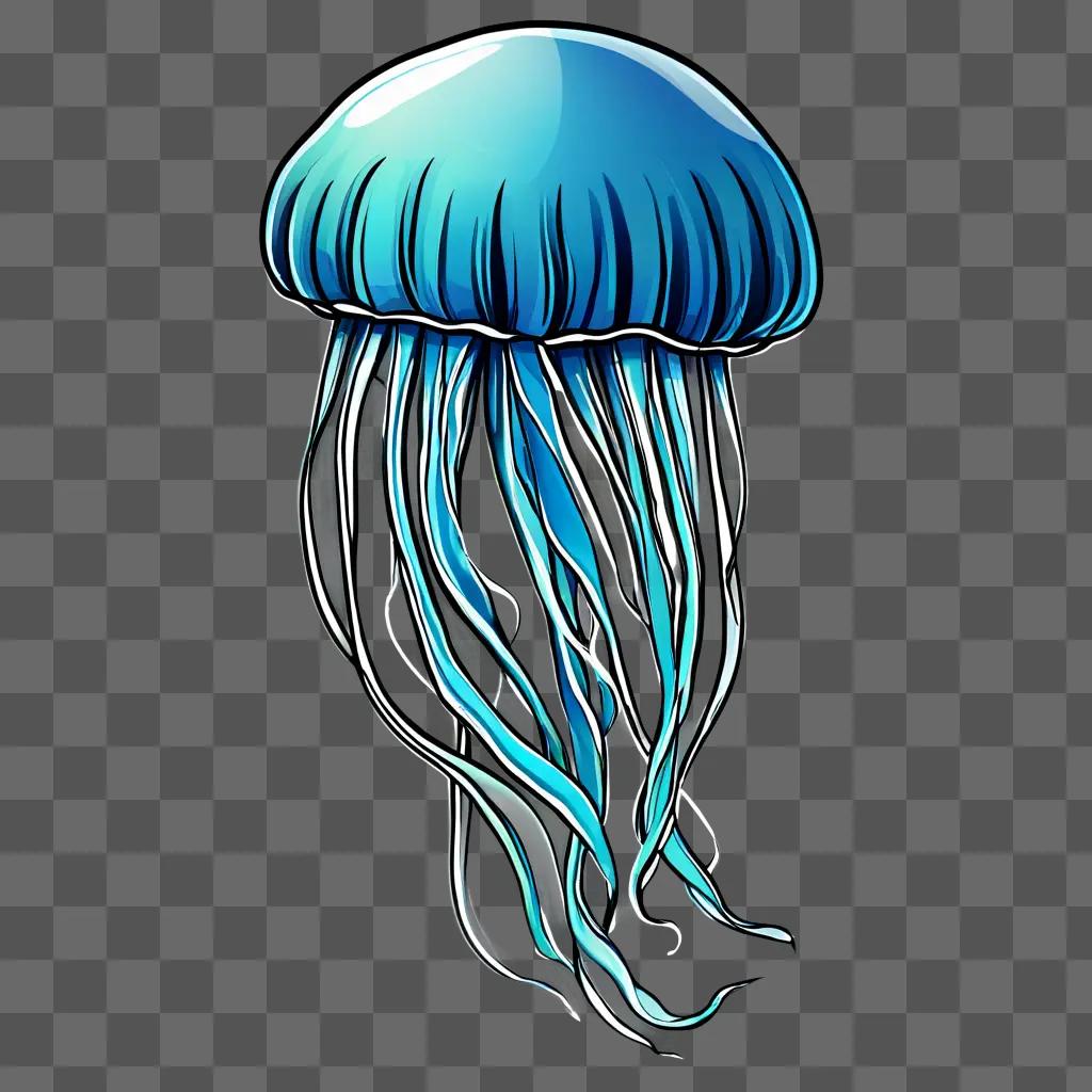 A jelly fish drawing on a blue background