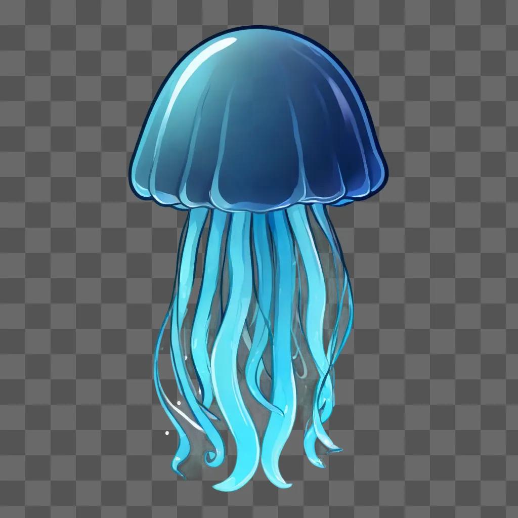 A jelly fish drawing on a blue background