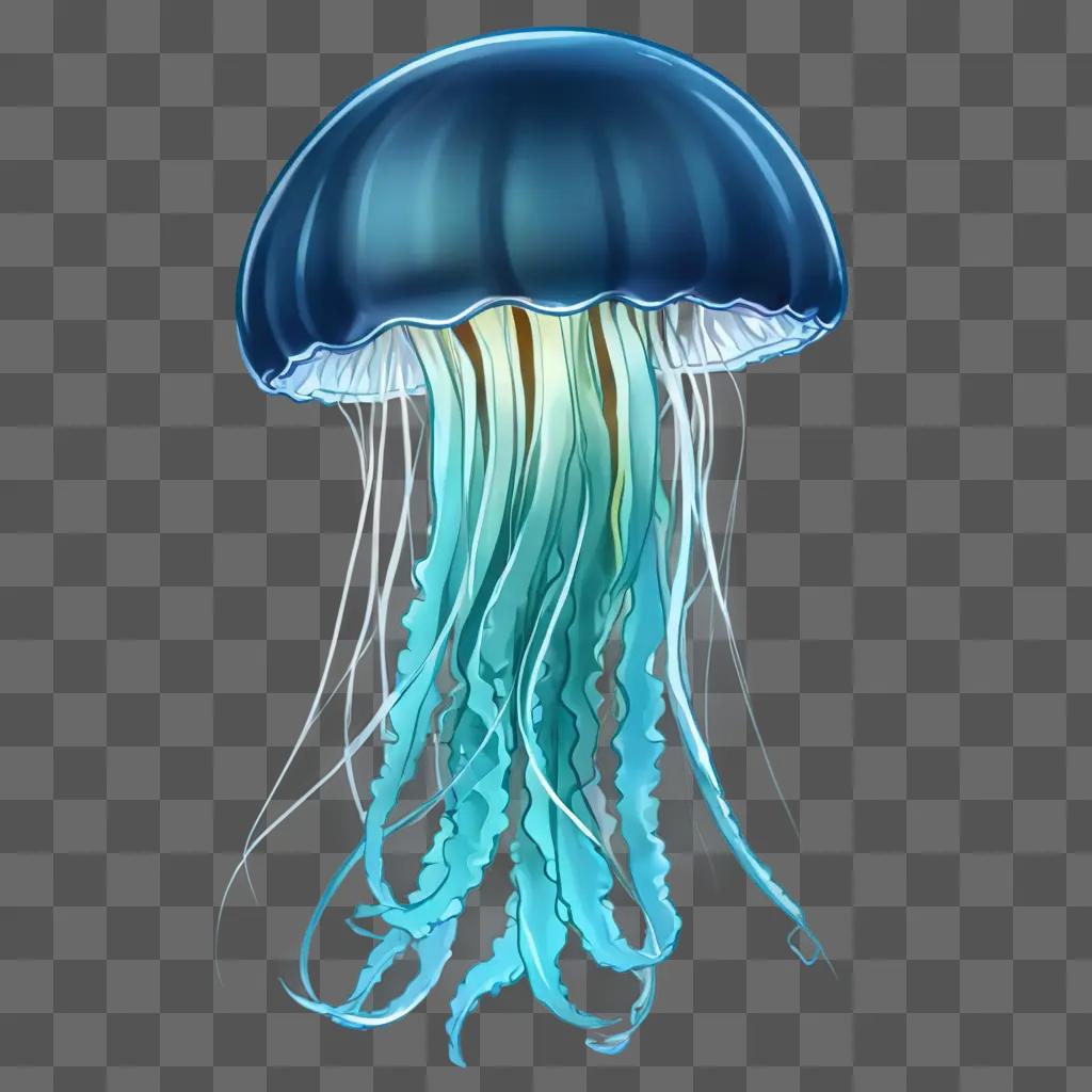 A jellyfish drawing with blue tentacles