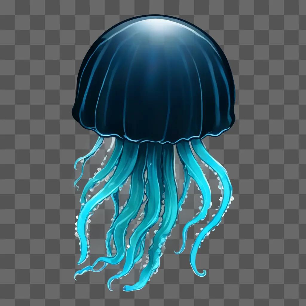 A jellyfish drawing with blue tentacles