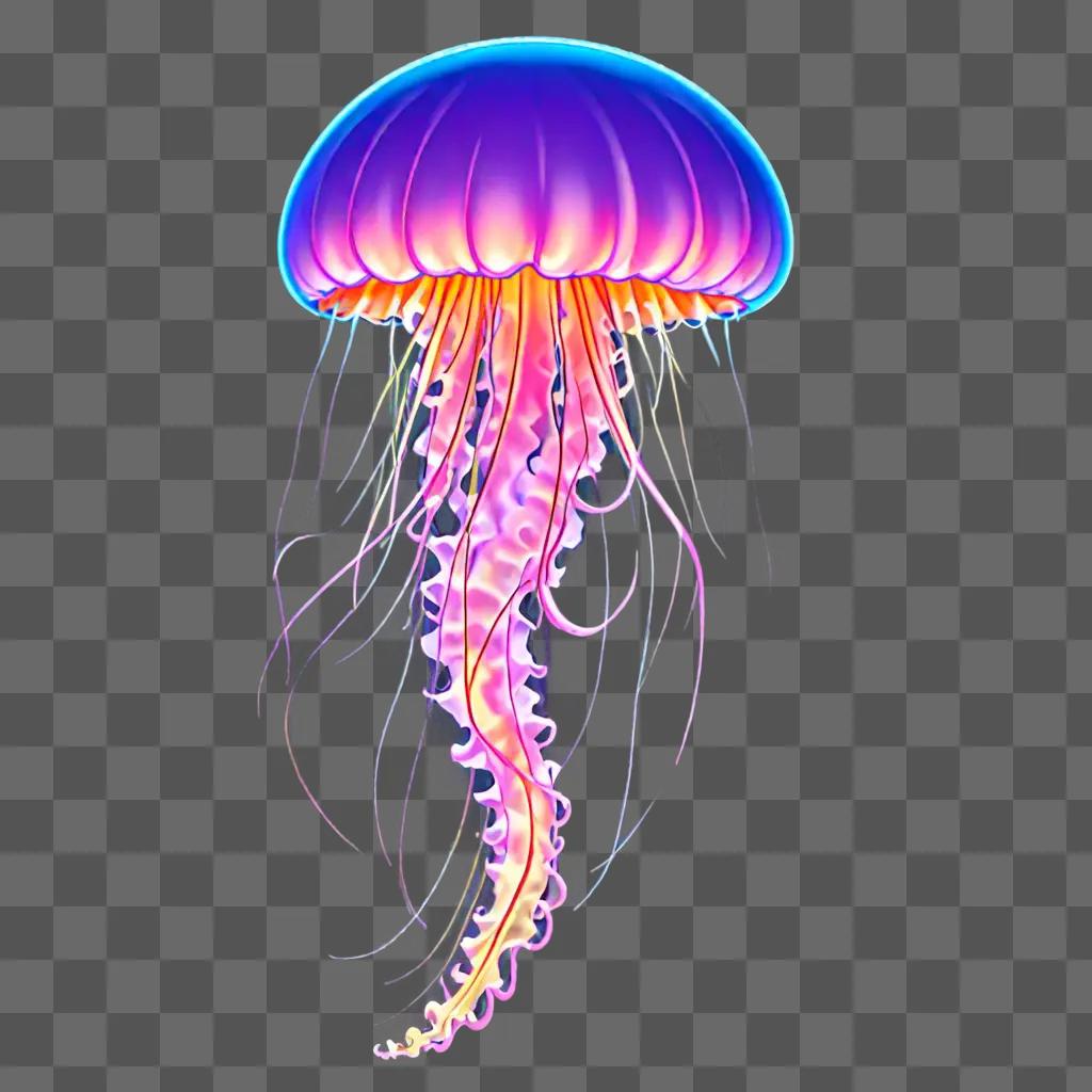 A jellyfish with a purple tail on a purple background