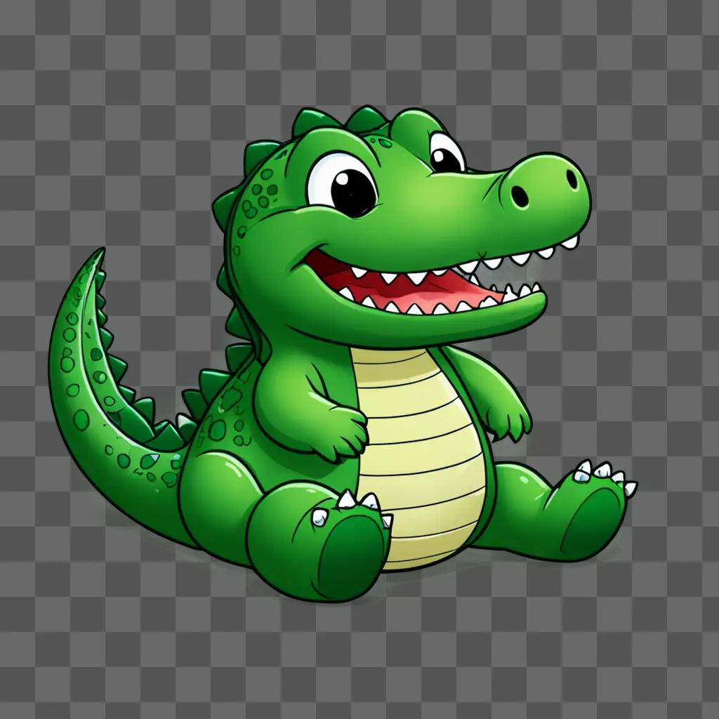 A kawaii cute alligator drawing on a green background