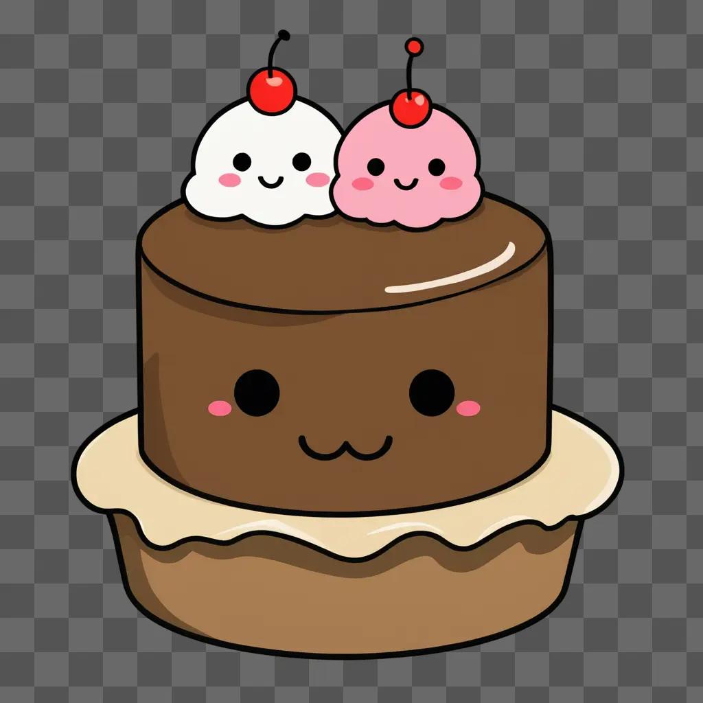 A kawaii cute cake drawing with two smiling faces