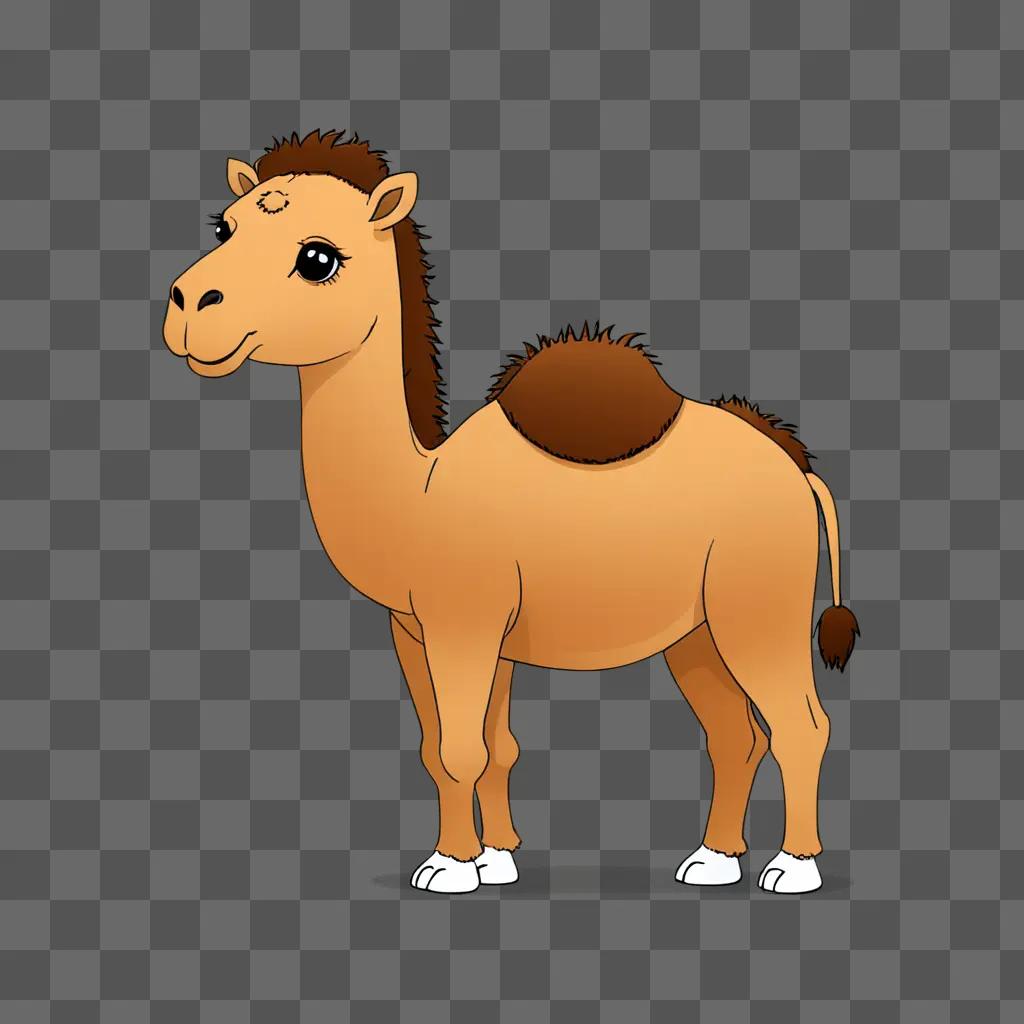 A kawaii cute camel drawing with white feet and brown mane