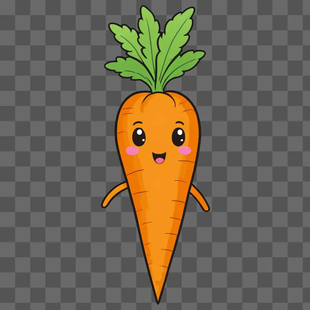 A kawaii cute carrot drawing with a pink lip and a leafy top