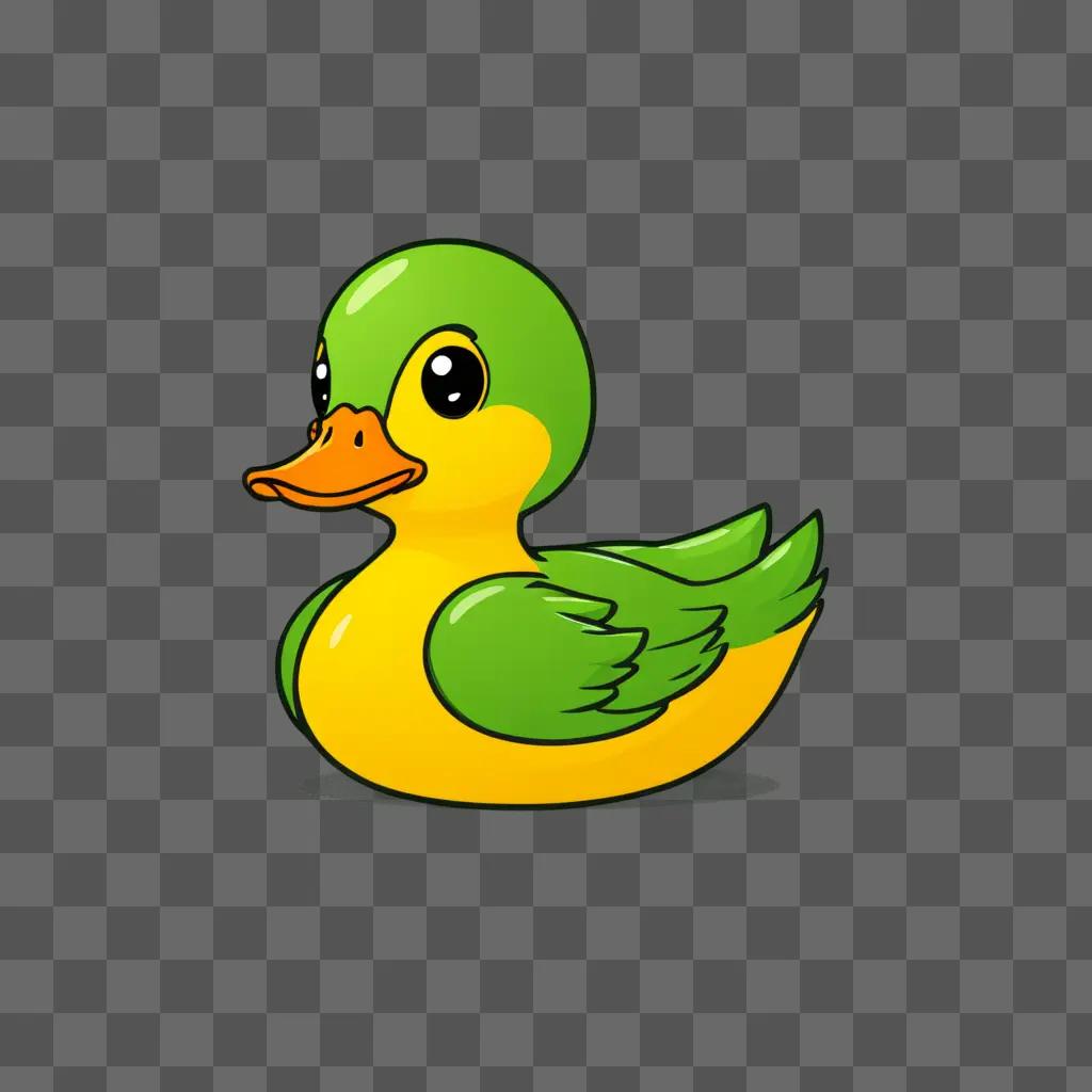 A kawaii cute duck drawing on a green background