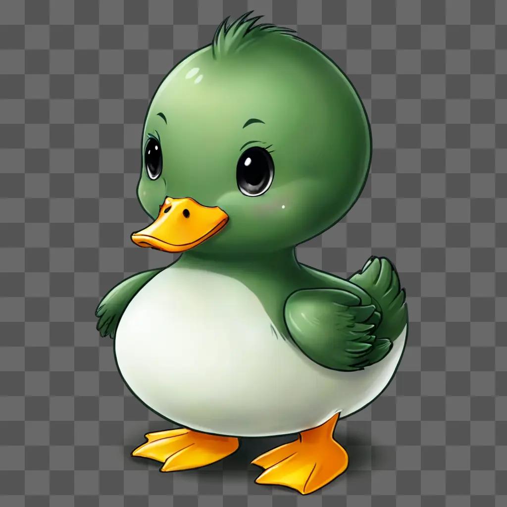 A kawaii cute duck drawing with a green body and a yellow beak