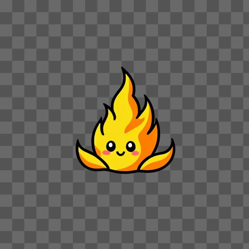 A kawaii cute fire drawing on a yellow background