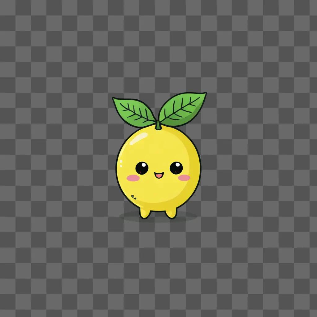 A kawaii cute lemon drawing with leaves on its head