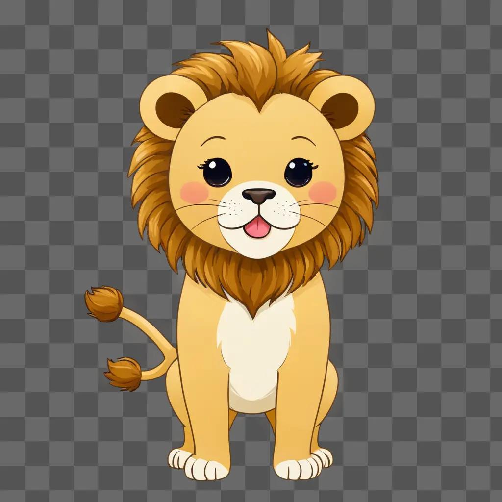 A kawaii cute lion drawing on a beige background