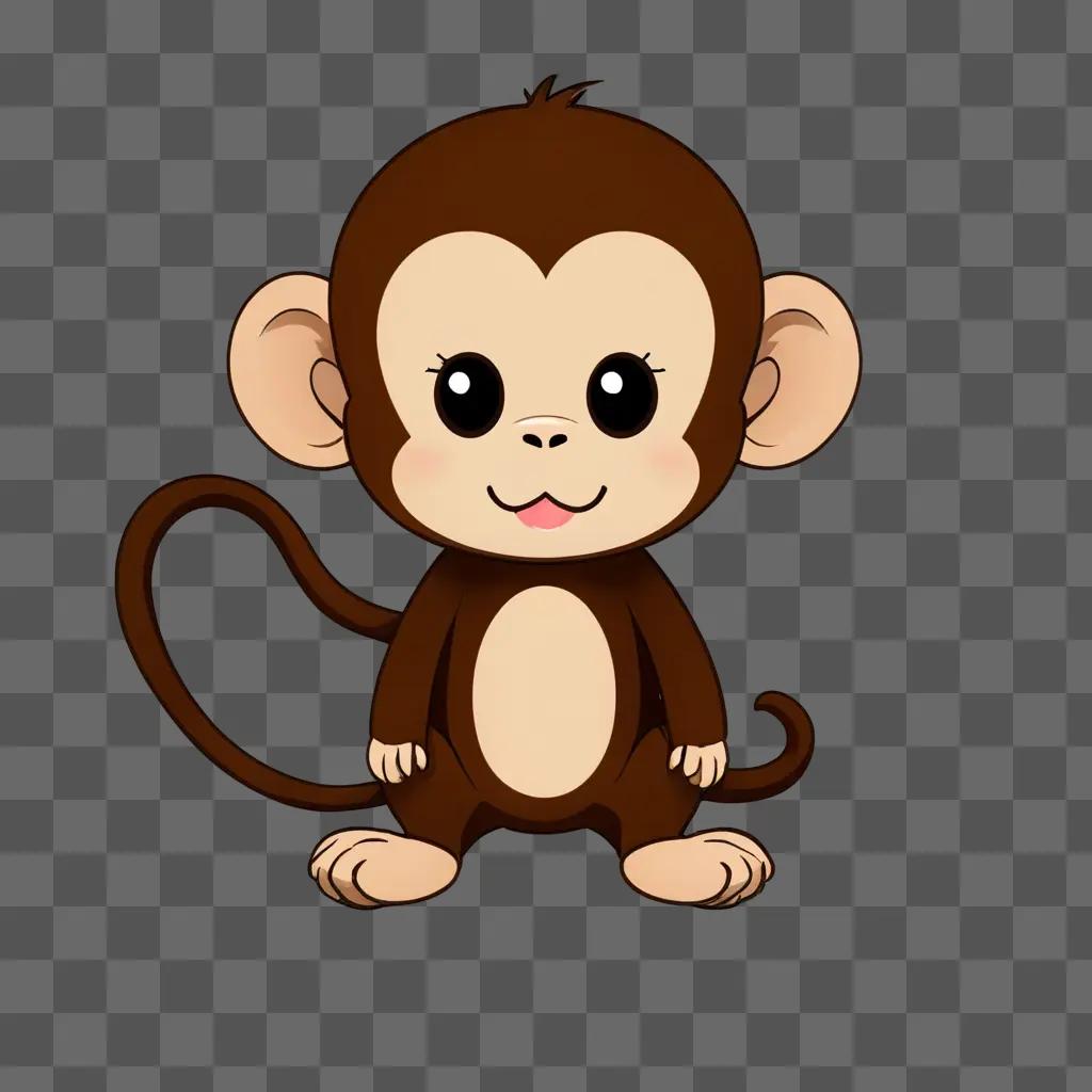 A kawaii cute monkey drawing in a brown color