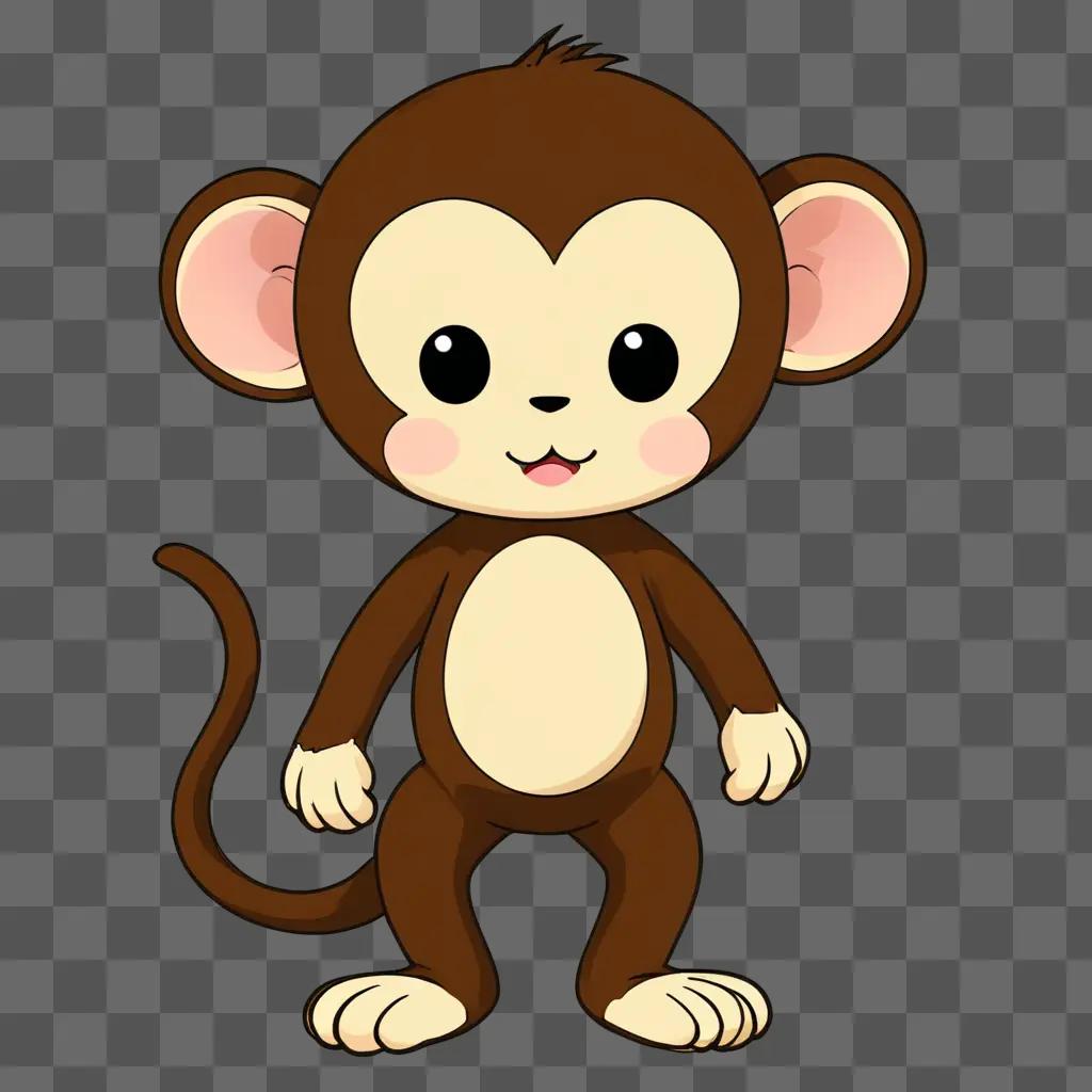 A kawaii cute monkey drawing on a brown background