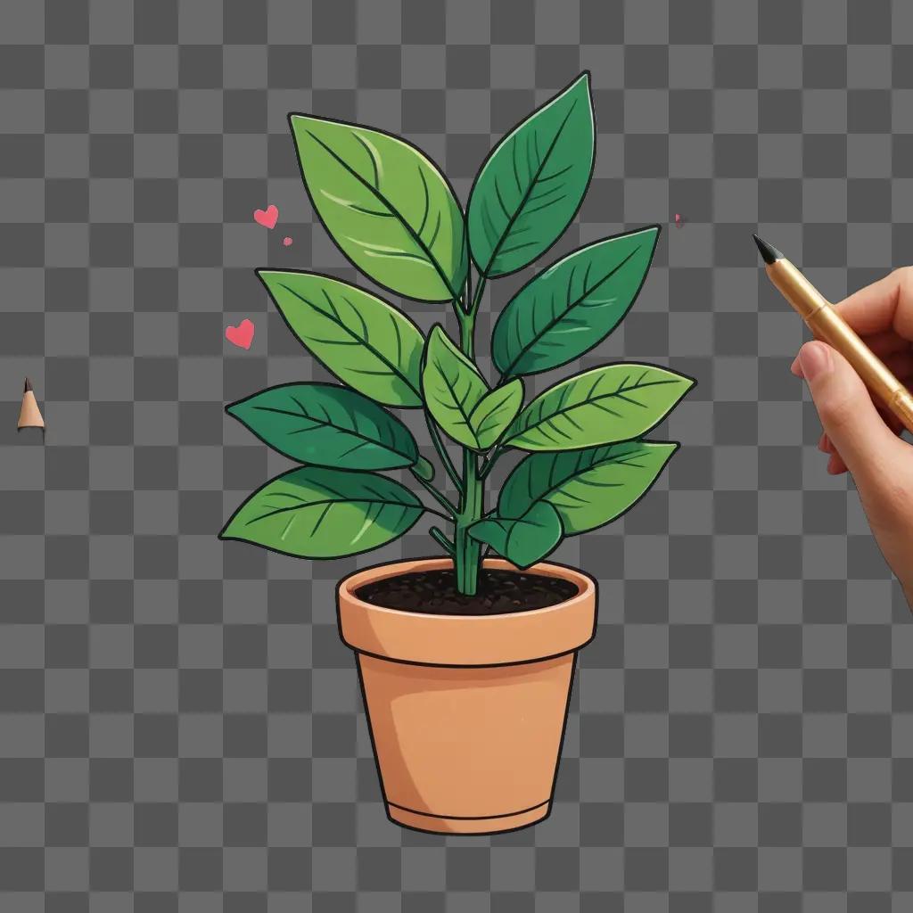 A kawaii cute plant drawing with a pencil