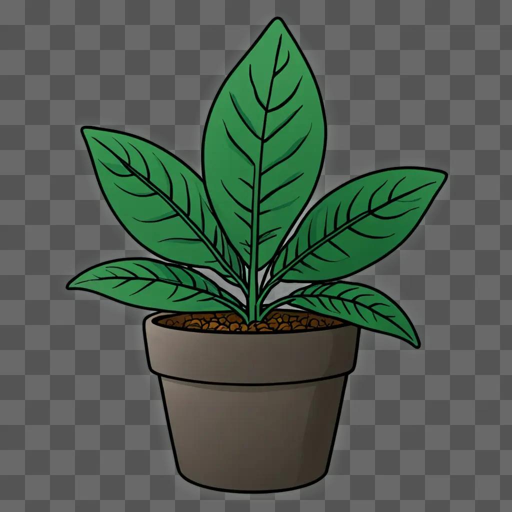 A kawaii cute plant drawing with a pot