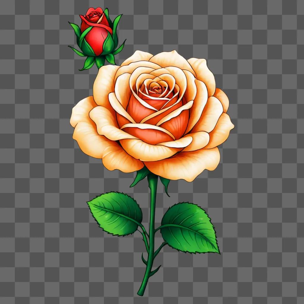 A kawaii cute rose drawing with a red bud