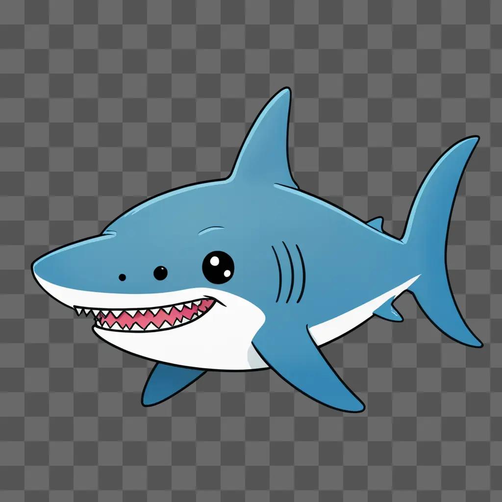 A kawaii cute shark drawing in blue