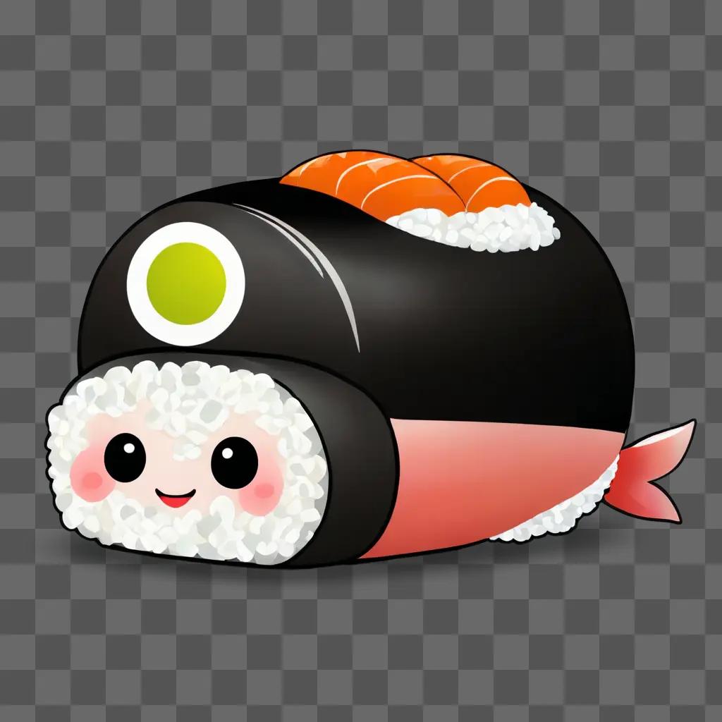 A kawaii cute sushi drawing with a green eye and pink lips