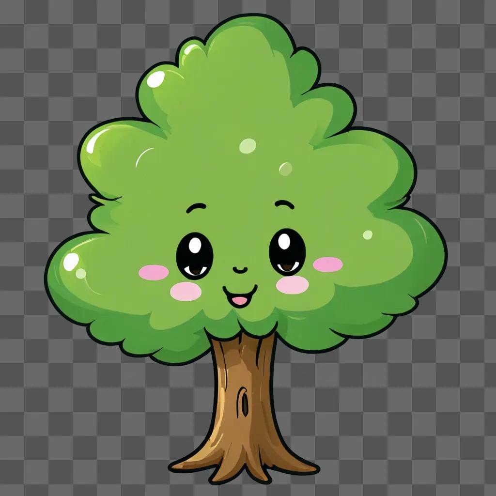 A kawaii cute tree drawing with a smiling face