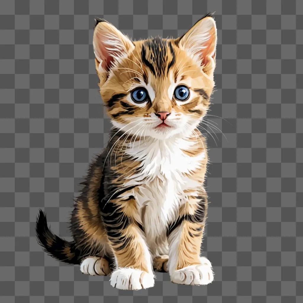 A kitten drawing with colour in the background