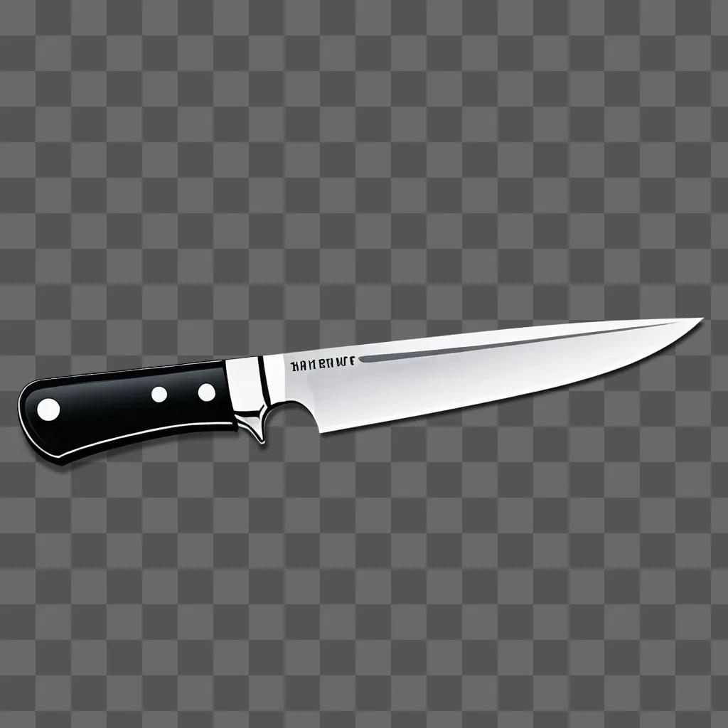 A knife drawing with a black and white background