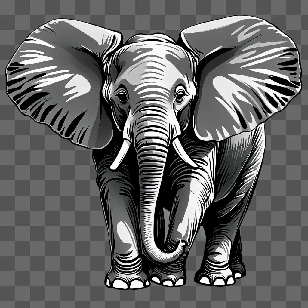 A large coy elephant drawing on a gray background