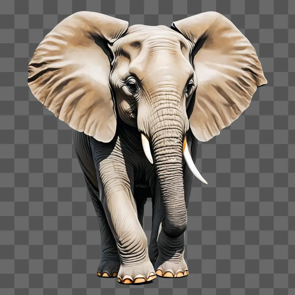 A large gray elephant drawing with tusks