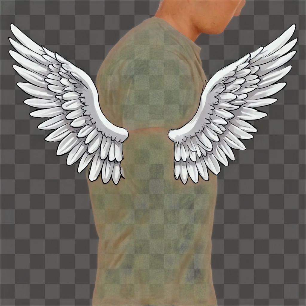 A man with cartoon angel wings drawing on his shirt