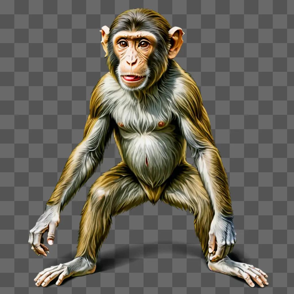 A monkey drawing with colour on a grey background