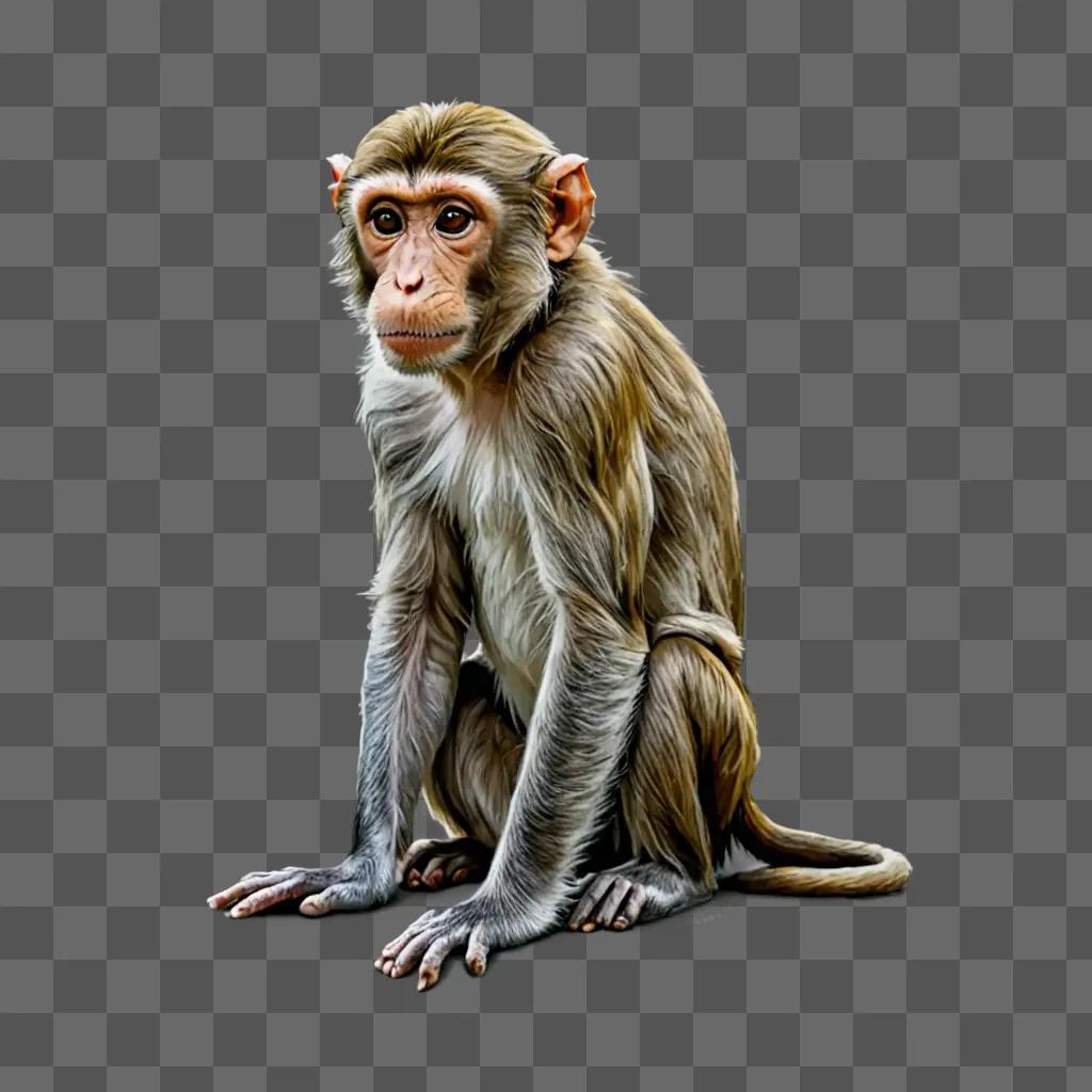 A monkey drawing with colour on a grey background