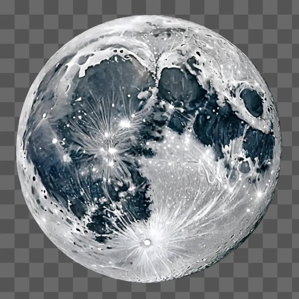 A moon drawing with colour on a grey background