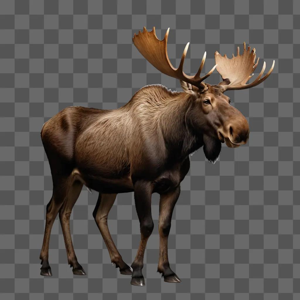 A moose with antlers standing on all fours