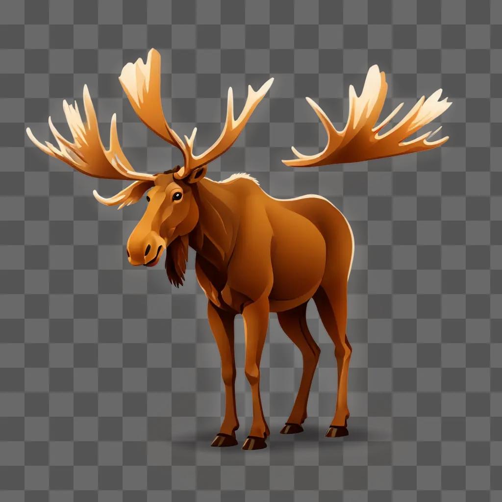 A moose with big antlers in a cartoon style