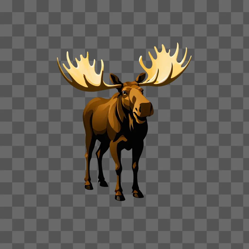 A moose with bright antlers in a shadow