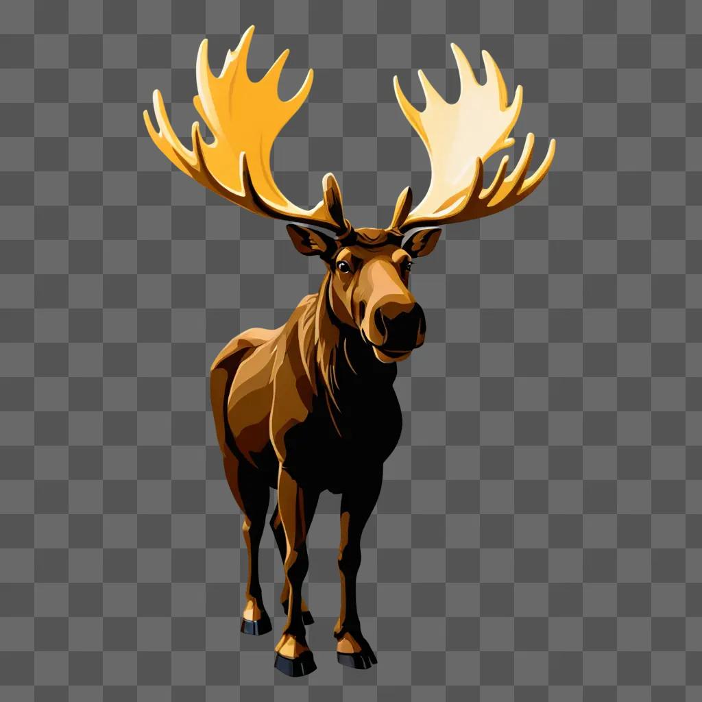 A moose with bright antlers on a brown background