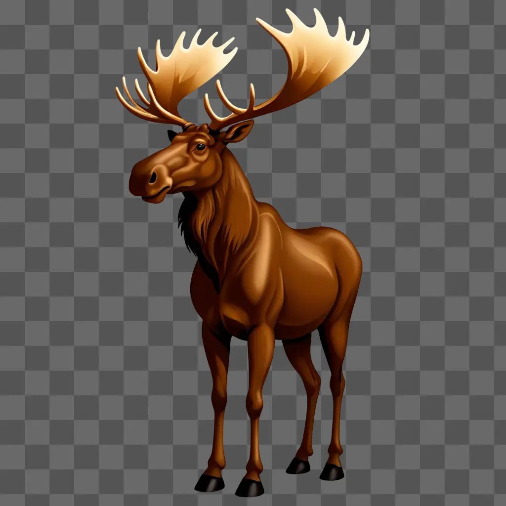 A moose with bright antlers stands on a brown background