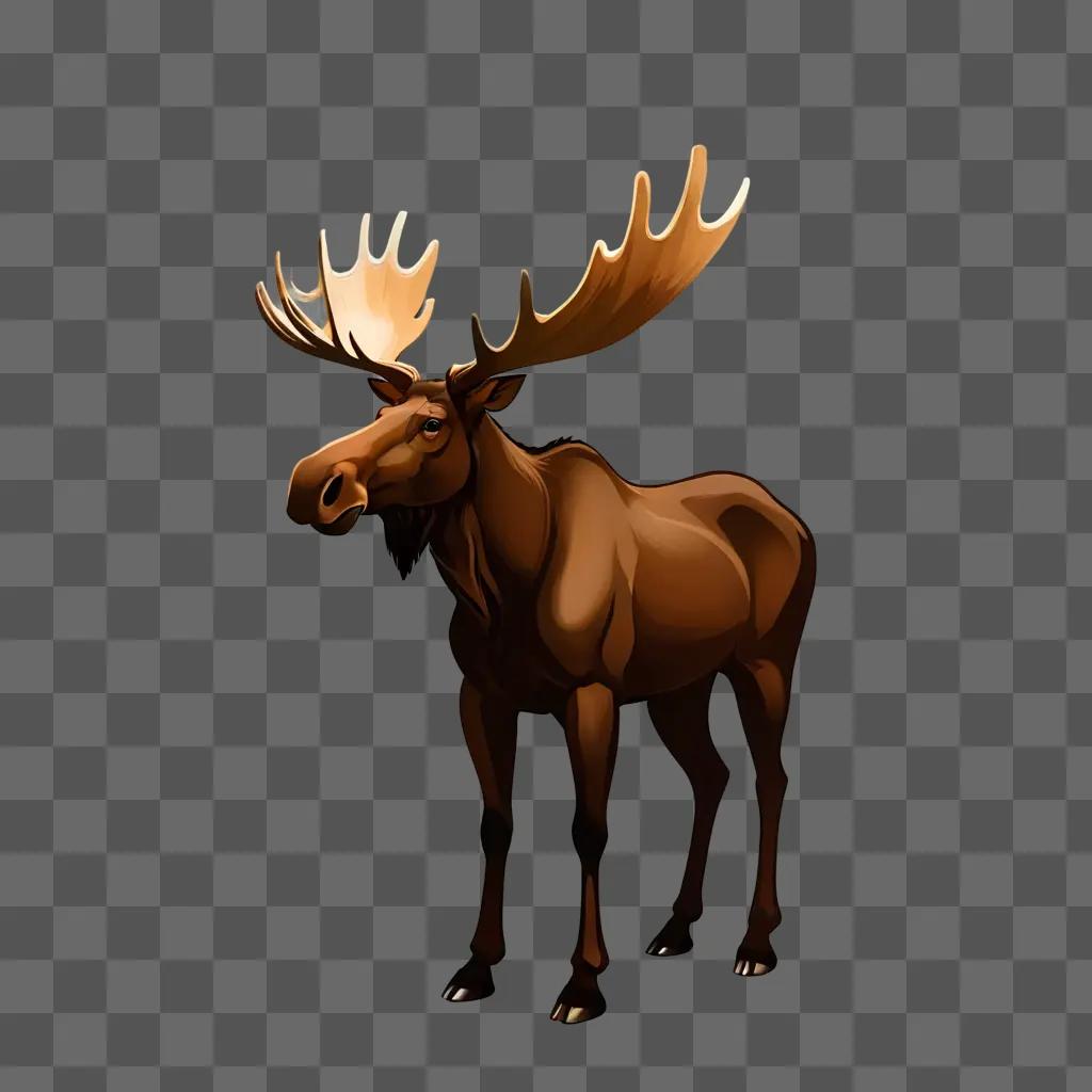 A moose with horns standing on a brown surface