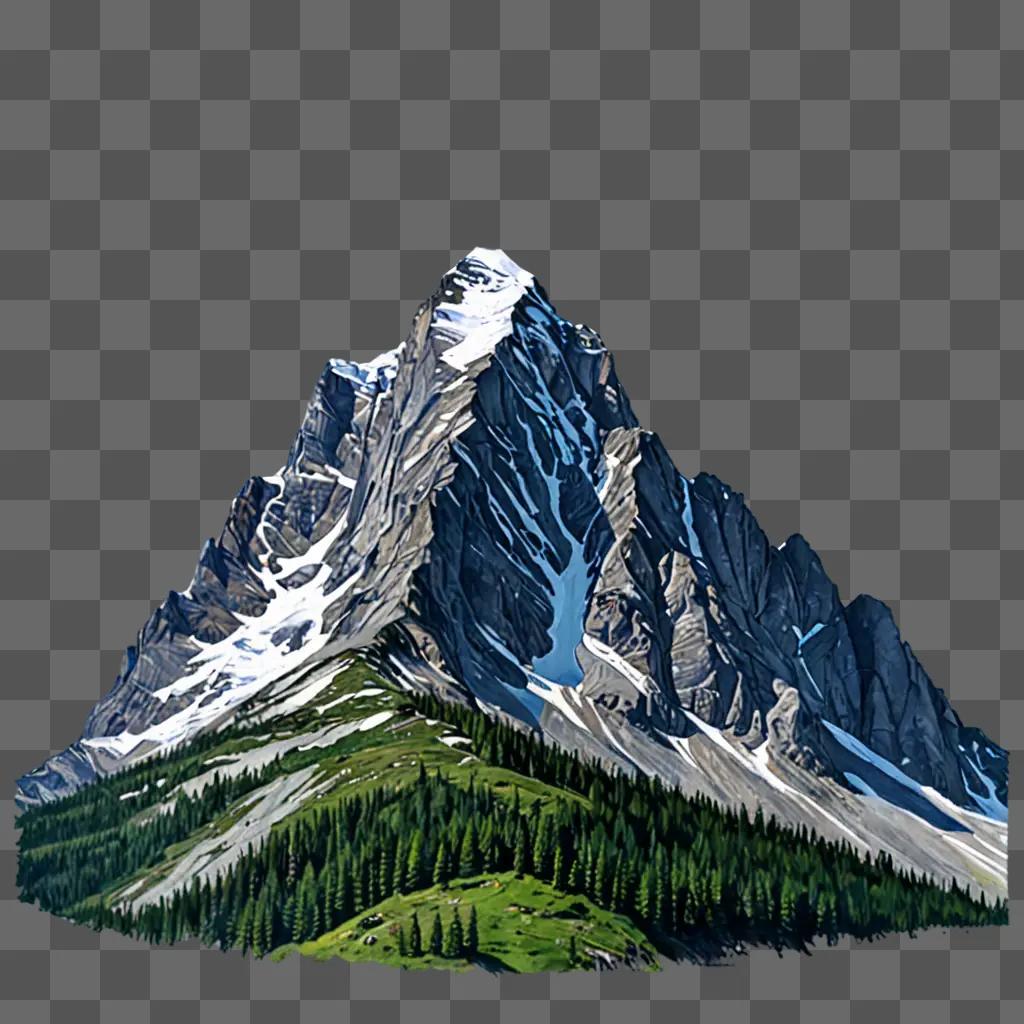 A mountain drawing is rendered with realistic details