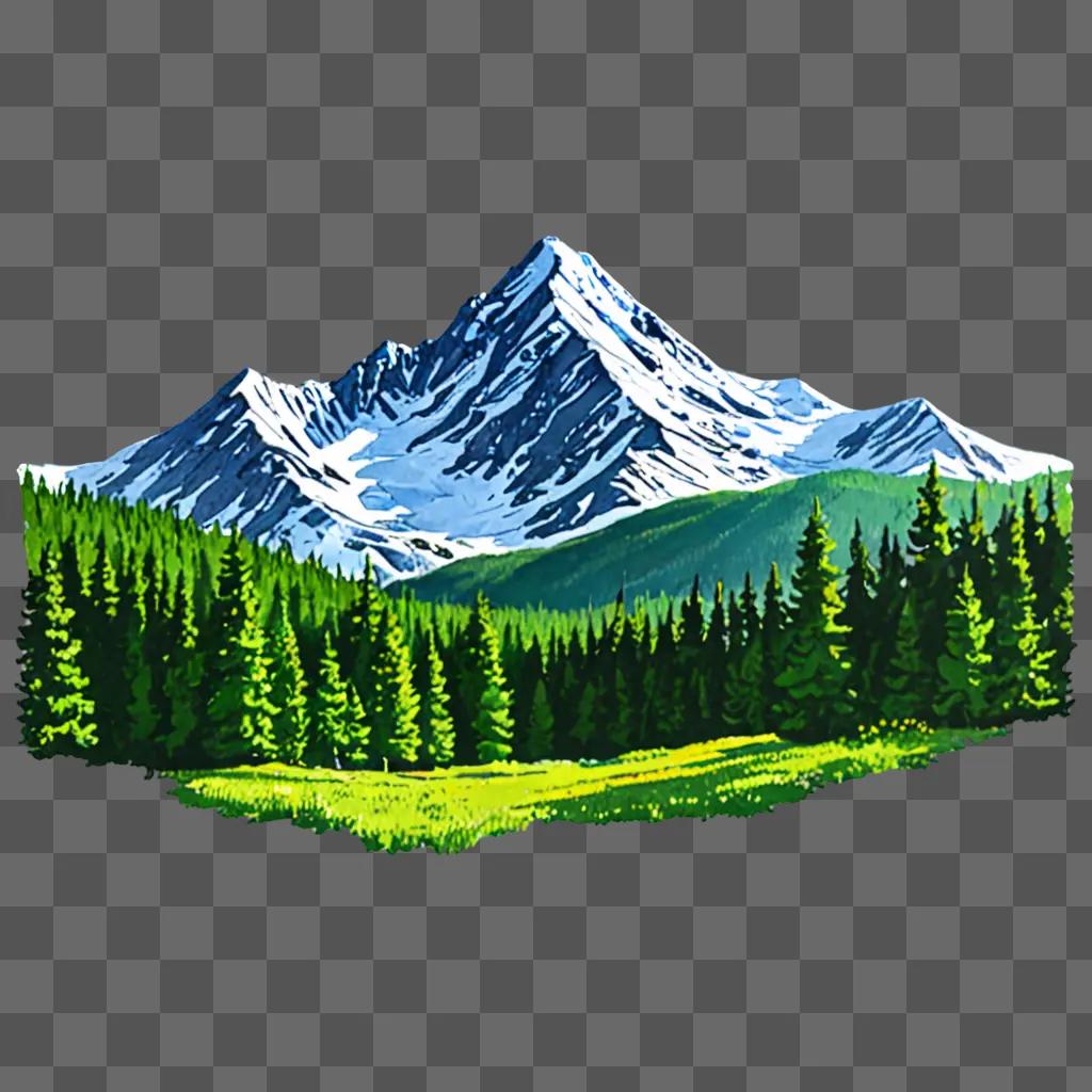 A mountain drawing with colour