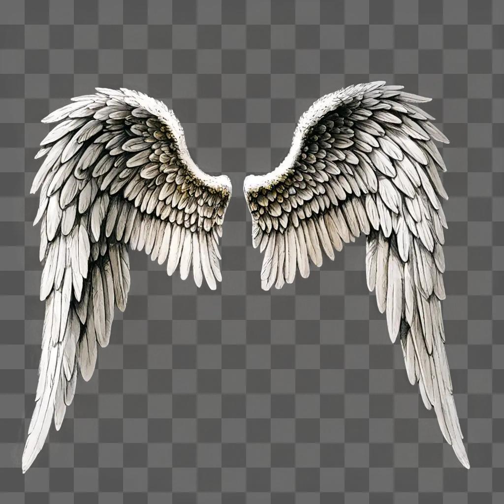 A pair of angel wings illustrated on a grey background