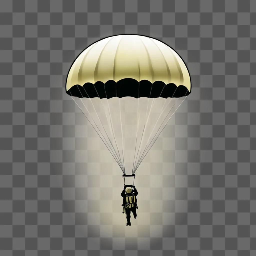 A paratrooper in a beige hat is descending from a parachute